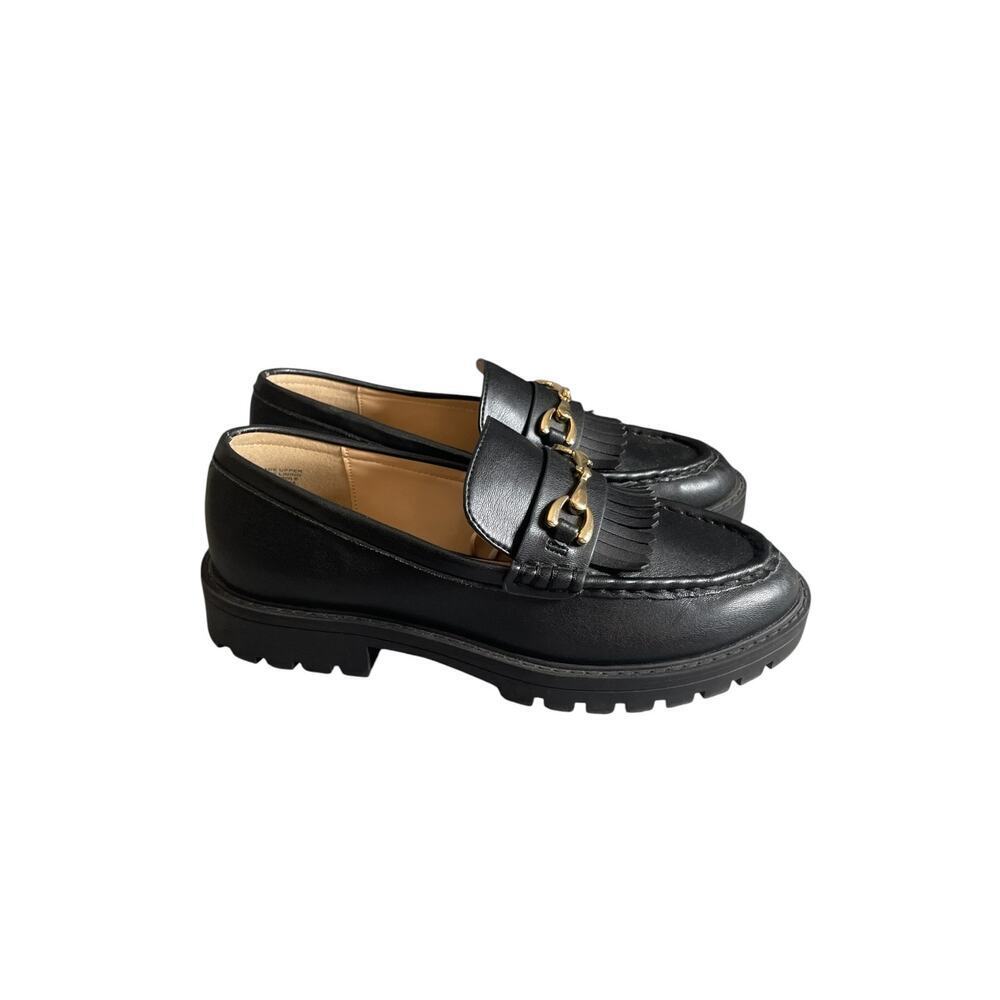 Loft Women’s Faux Leather Black Horse Bit Tassel Lug Loafers Size-6.5M